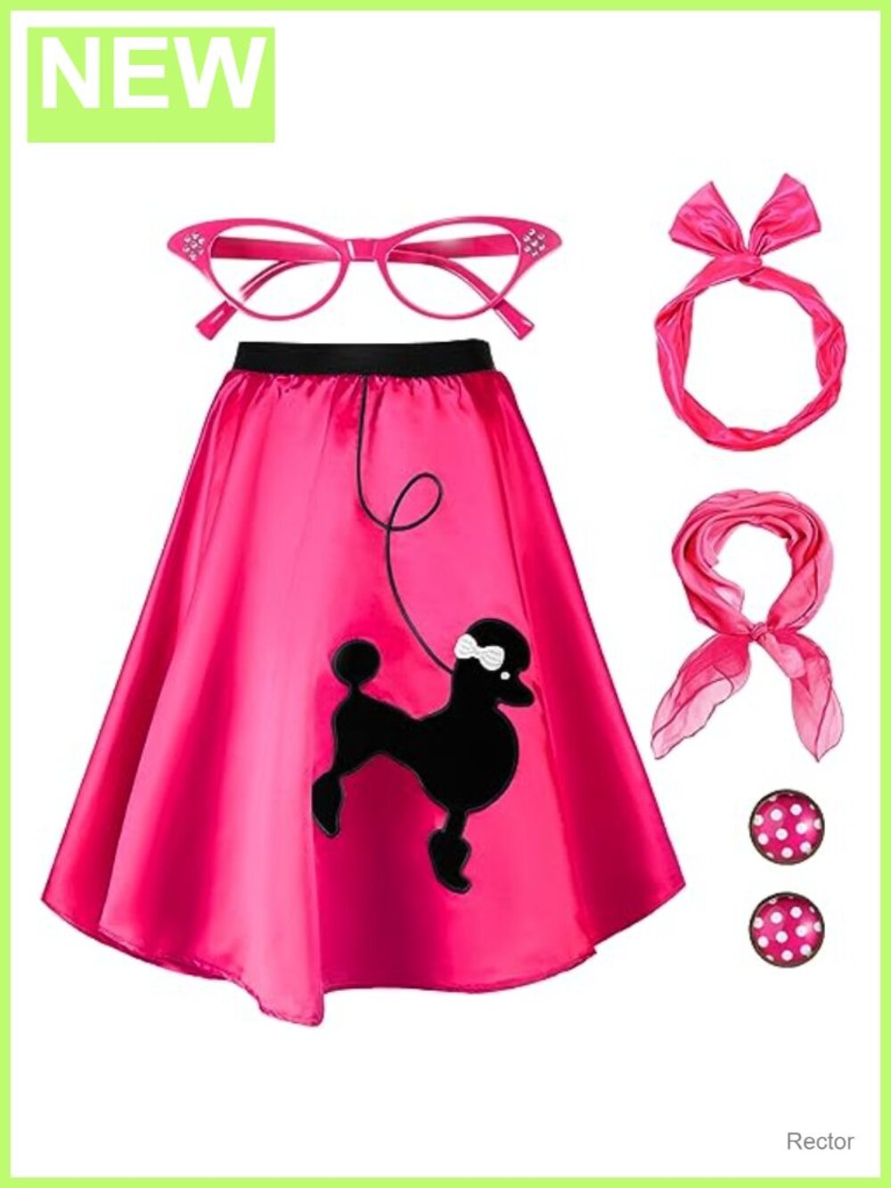 50s Poodle Skirt Costume Set Chiffon Scarf Bandana Headband Glasses Retro Party